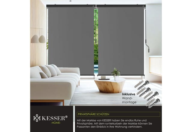 Kesser® Senkrechtmarkise Mit Handkurbel - 140 X 250cm, Grau