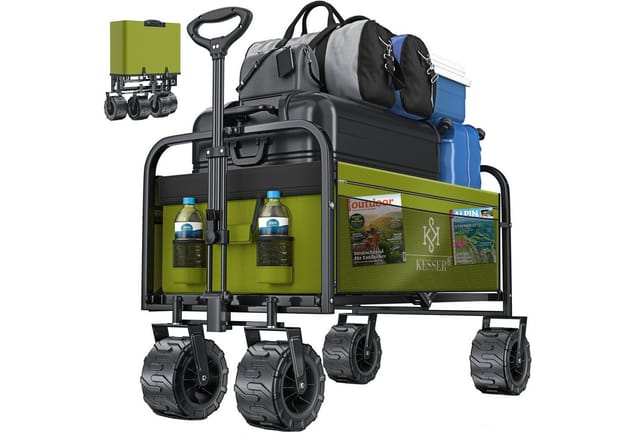 Kesser® Bollerwagen Faltbar, 150 Kg, Breite Räder - Khaki