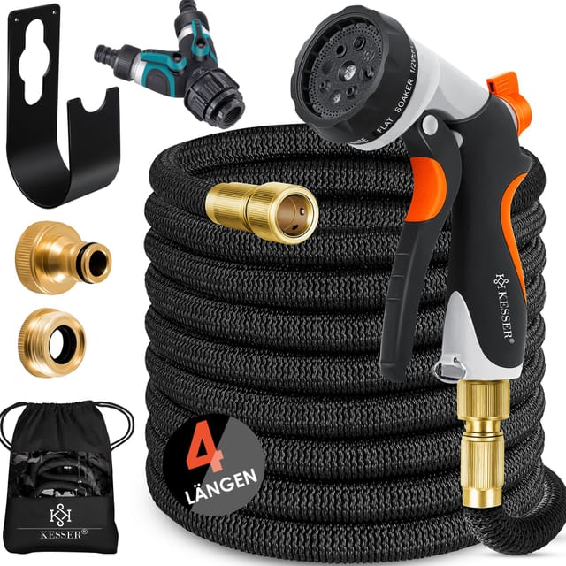 Premium Gartenschlauch Flexibler Wasserschlauch Dehnbarer Flexischlauch Schwarz / 30 Meter - Kesser
