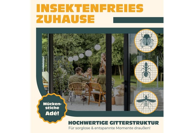 Kesser® Magnet-fliegengitter Für Türen, Ohne Bohren - Schwarz, 100 X 220 Cm