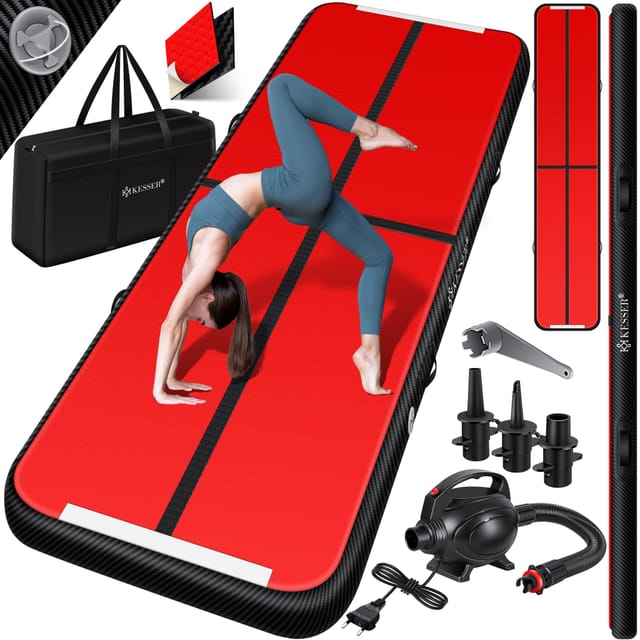 Kesser® Airtrack Gymnastikmatte - 500 X 100 X 10 Cm, Schwarz-rot-carbon