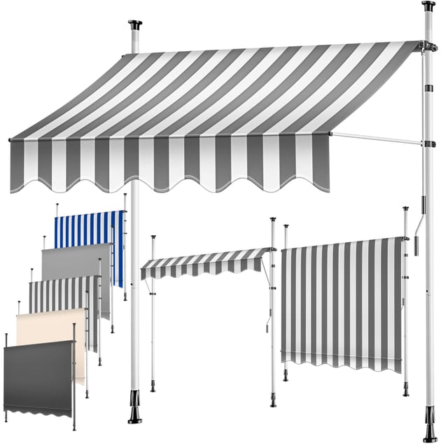 Kesser® Klemmmarkise Balkon Mit Handkurbel, Ohne Bohren - Weiß-grau