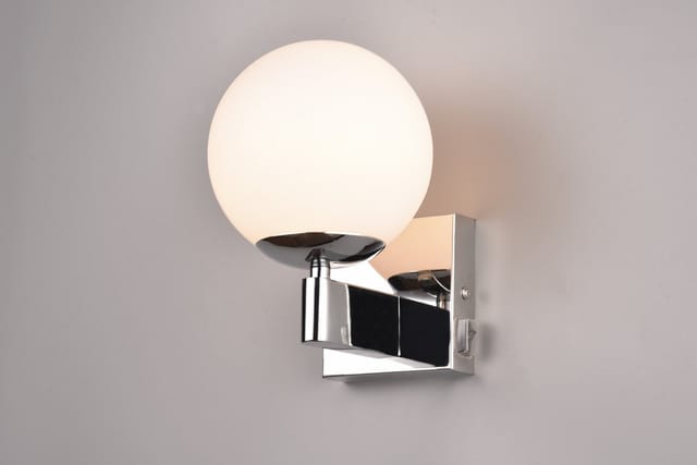 TRIO Leuchten Wandleuchte KULA, Badezimmer Wandlampe, exkl. 1x E14 max 10W, mit Schalter, IP44, Ein-/Ausschalter, Leuchtmittel wechselbar, warmweiß - kaltweiß, Badlampe, Badleuchte mit Glasschirm Ø 14cm, chromfarbig, Kippschalter
