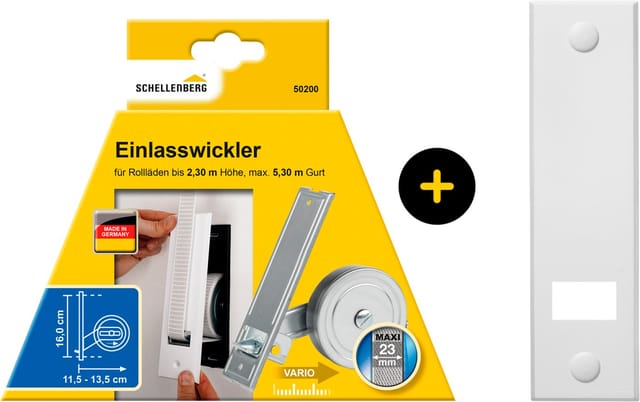 SCHELLENBERG Einlass-Gurtwickler Unterputz, inkl. Abdeckplatte weiß, Set, 1-tlg., 16 cm Lochabstand für das Rollladensystem Maxi