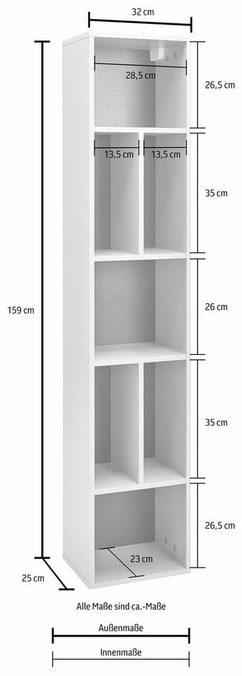 OTTO home Wandregal Toledo,Höhe 159 cm stilvolle Bücherregal, viel Stauraum, Wandregal Masse 32/159/25 (B/H/T)