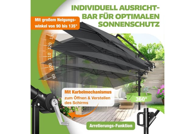 Kesser® Ampelschirm Holly 350 Cm, Rechteckig, Kurbel - Ohne Led, Anthrazit