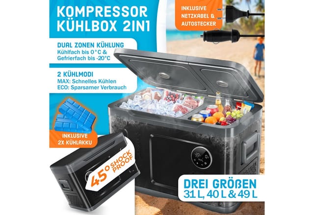 Kesser® Kompressor-kühlbox 2in1, Doppelzone, -20 °c - 40 L, Schwarz / Anthrazit