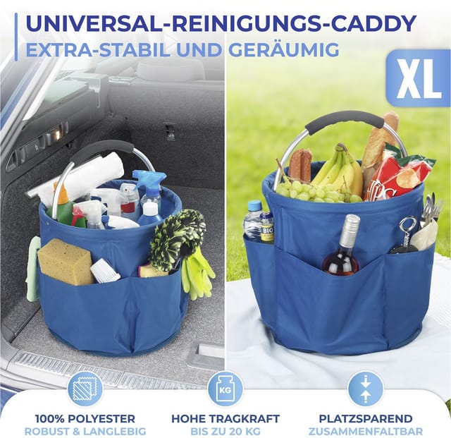 Maximex Organizer Universal-Reinigungs-Caddy Modell HERKULES (1 St), großes Hauptfach für Reinigungsmittel, 5 Außentaschen, faltbar, 34 l