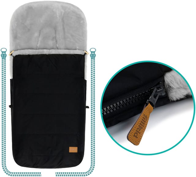 Fillikid Fußsack Bernina Alpina schwarz, Lammfell grau, Winterfußsack