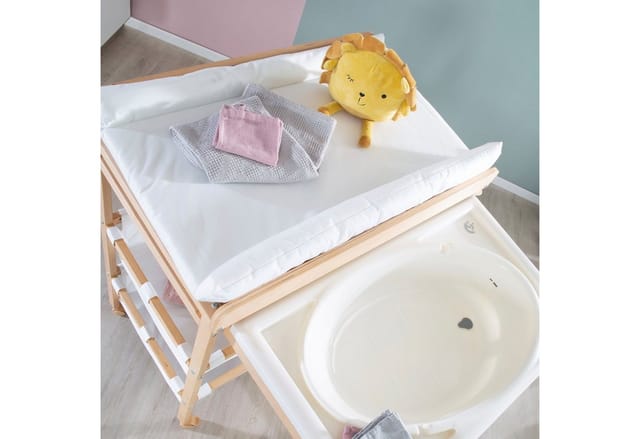 roba® Bade- und Wickelregal Baby Pool, natur, inkl. herausziehbarer Badewanne und Wickelauflage weiß