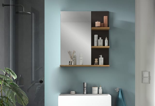 welltime Badspiegel REHAT, Breite 63 cm, mit 3 Ablageböden, hochwertiges Spiegelglas, Badmöbel, Spiegel, Wandspiegel, Bad, Badezimmer