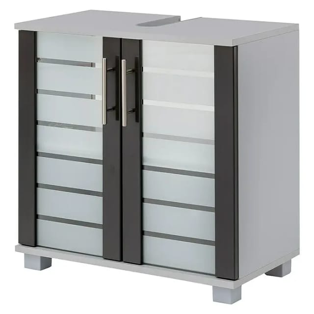 Schildmeyer Waschbeckenunterschrank Nikosia Höhe 64 cm, mit Glastüren, hochwertige MDF-Fronten, Metallgriffe