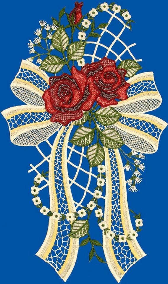 W. Reuter & Sohn - Plauener Spitze® Fensterbild Fensterbild "Rose" farbig