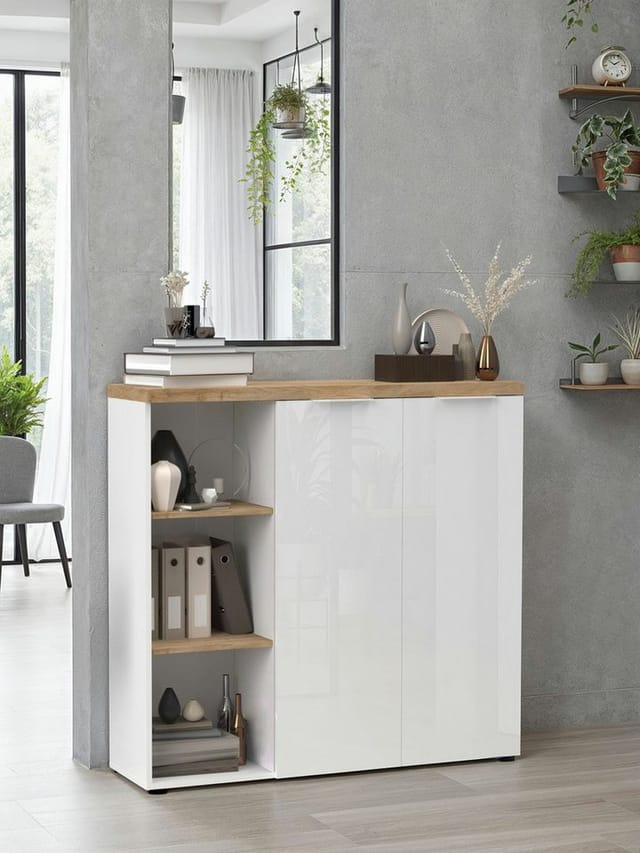 Home affaire Aktenschrank Easy H 115 cm, Büroschrank, Mehrzweckschrank mit 2 Türen Metallgriffe, Top 38 mm stark