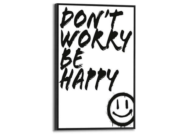 Reinders! Poster Don't Worry, Toilette - Be Happy - Schwarz-Weiß - MDF - Sprüche - 20x30 cm