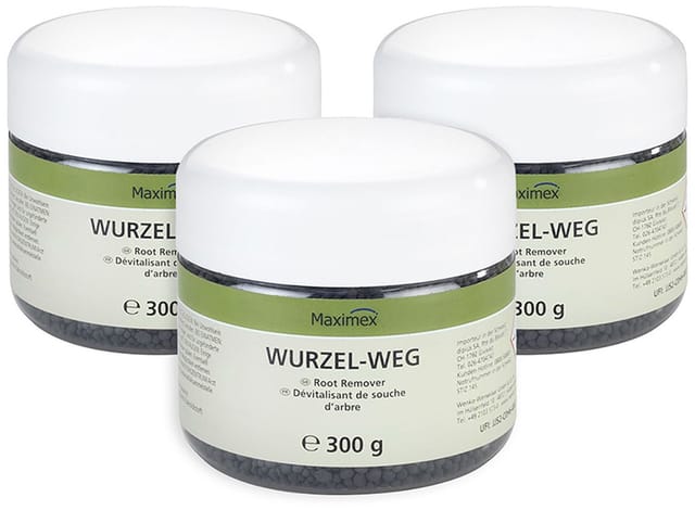 Maximex Unkrautbekämpfungsmittel Wurzel-weg, 300 g, 3 St., Set, Wurzelentferner, beschleunigt Zersetzung von Baumstümpfen und Holz
