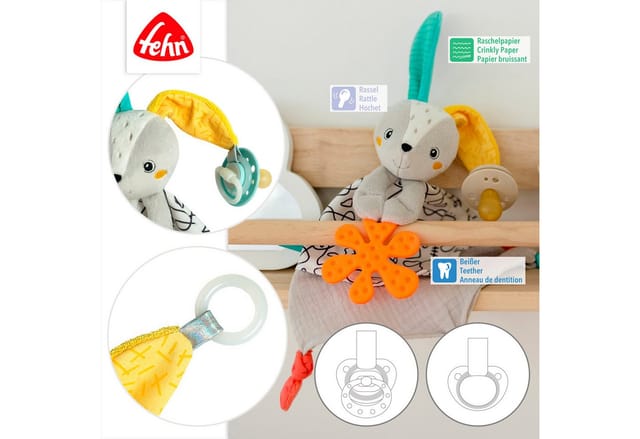 Fehn Schmusetuch DoBabyDoo, Hase, mit Befestigungsring für Schnuller