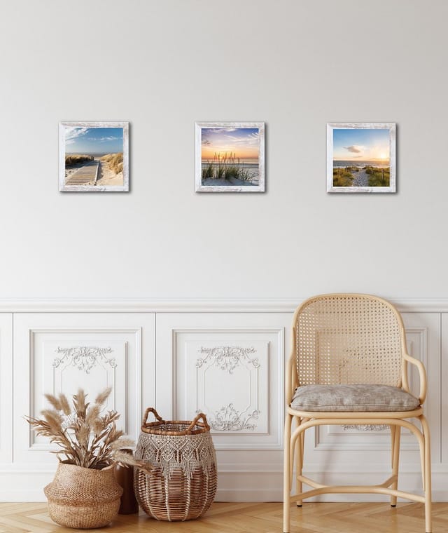 Bönninghoff Bild mit Rahmen Strand, Sand, Sonne, 3er Set, (1 St)