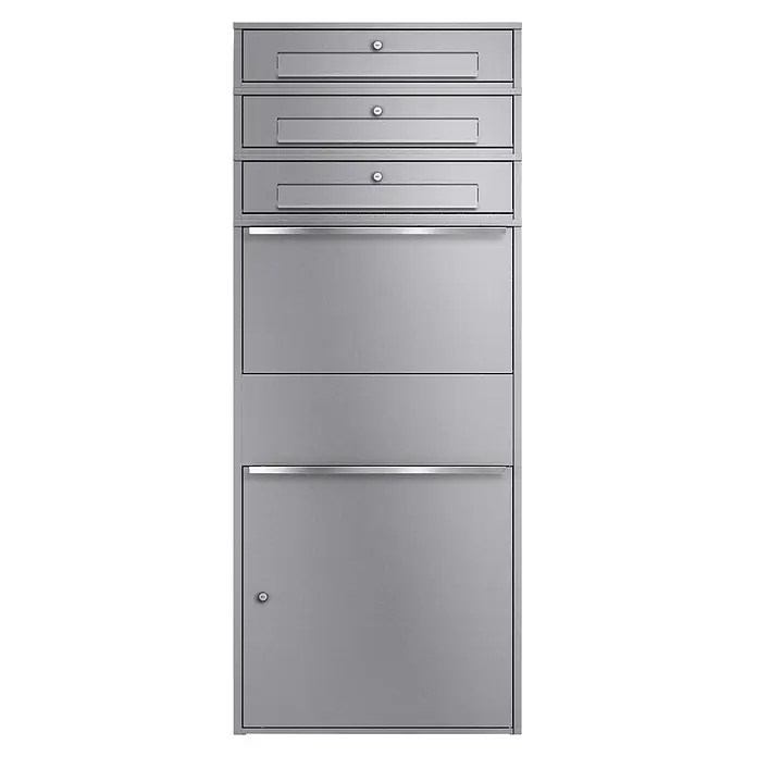 Metzler Paketbox XL 3 BRFK MAX (L x B x H: 45 x 72 x 177 cm, Graualuminium, Stahl, Paketfach, 3 Briefkastenfächer)