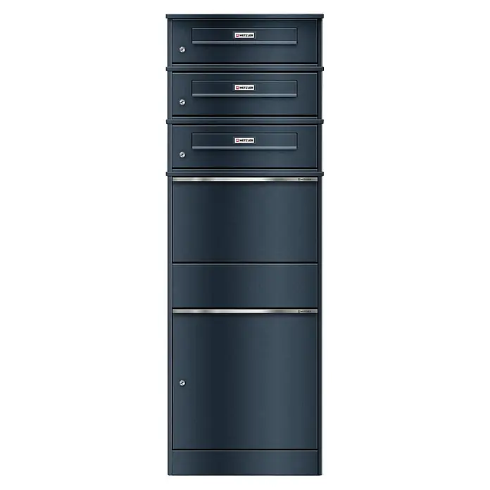 Metzler Paketbox 3 BRFK BISPO RE (L x B x H: 37,4 x 50,3 x 147,7 cm, Anthrazit, Stahl, Paketfach, 3 Briefkastenfächer und Namensschildern)