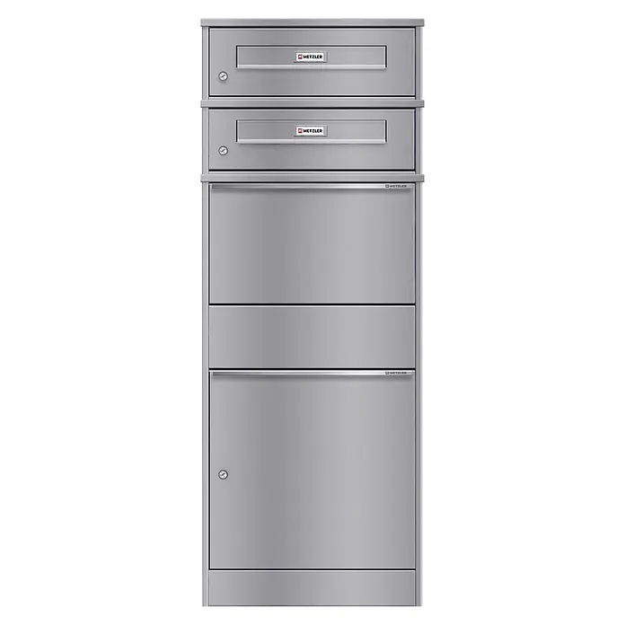 Metzler Paketbox 2 BRFK BISPO RE (L x B x H: 37,4 x 50,3 x 130,3 cm, Graualuminium, Stahl, Paketfach, Mit 2 Briefkastenfächern und Namensschildern)