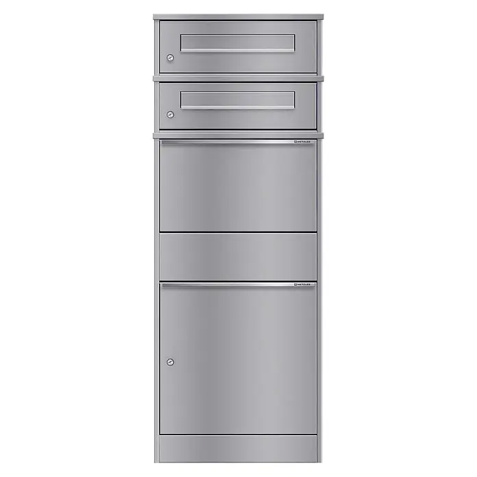 Metzler Paketbox 2 BRFK BISPO (L x B x H: 37,4 x 50,3 x 130,3 cm, Graualuminium, Stahl, Paketfach, 2 Briefkastenfächer)