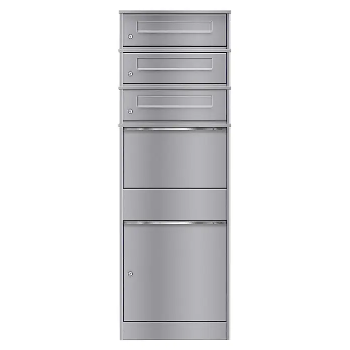 Metzler Paketbox 3 BRFK BISPO (L x B x H: 37,4 x 50,3 x 147,7 cm, Graualuminium, Stahl, Paketfach, 3 Briefkastenfächer)