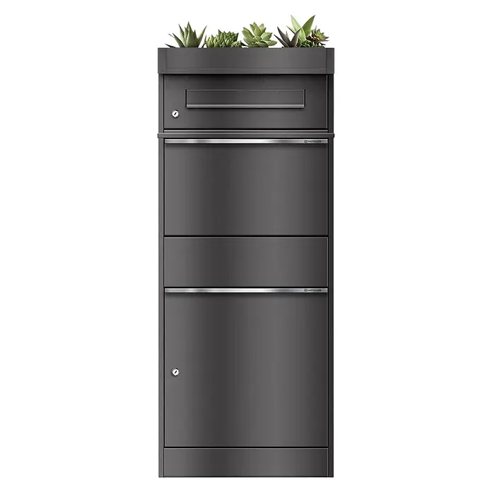 Metzler Paketbox BRFK PD BISPO (L x B x H: 37,4 x 50,3 x 119,9 cm, Eisenglimmer, Stahl, Paketfach, Mit Pflanzdach)