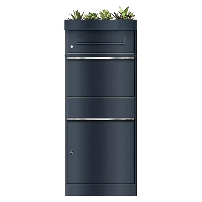 Metzler Paketbox BRFK PD BISPO (L x B x H: 37,4 x 50,3 x 119,9 cm, Anthrazit, Stahl, Paketfach, Mit Pflanzdach)