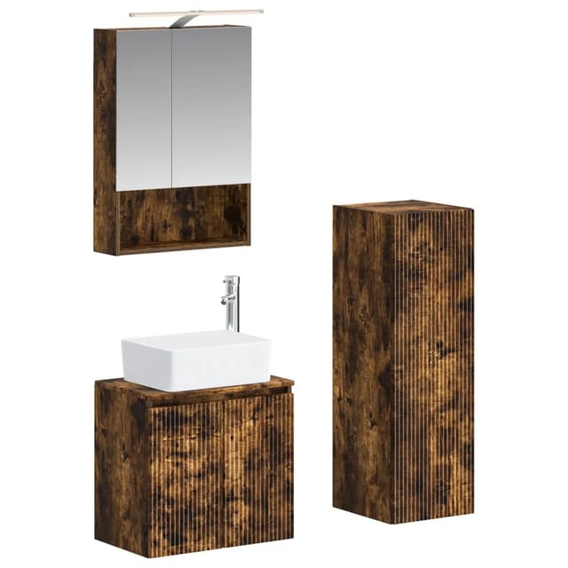 vidaXL Badezimmermöbel-Set 4-Tlg Geräucherte Eiche 3407443