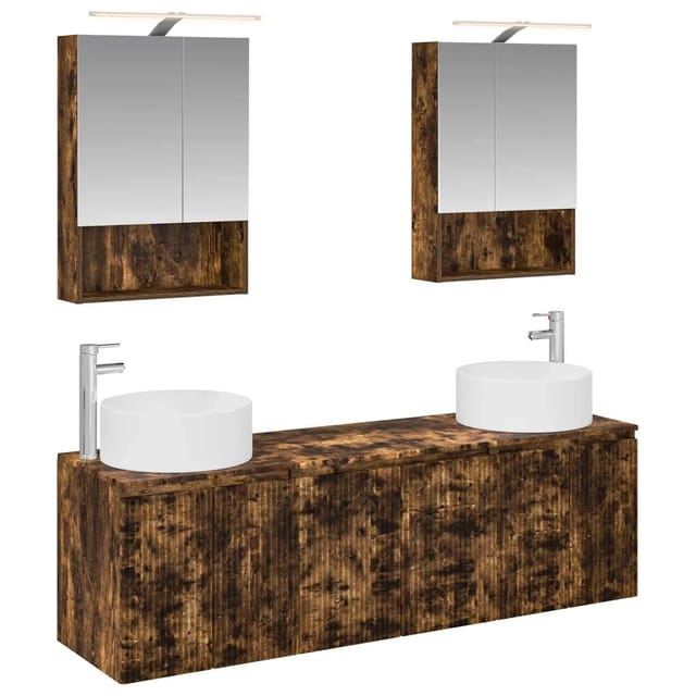 vidaXL Badezimmerschrank-Set 5-Tlg Geräucherte Eiche Holzwerkstoff 3406563