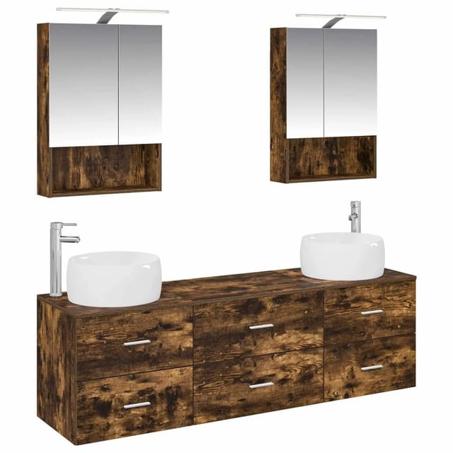 vidaXL Badezimmermöbel-Set 5-Tlg Geräucherte Eiche 3407003