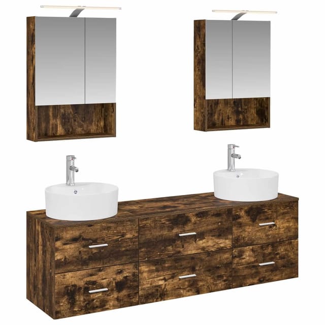 vidaXL Badezimmermöbel-Set 5-Tlg Geräucherte Eiche 3406883