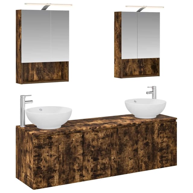 vidaXL Badezimmerschrank-Set 5-Tlg Geräucherte Eiche Holzwerkstoff 3406483