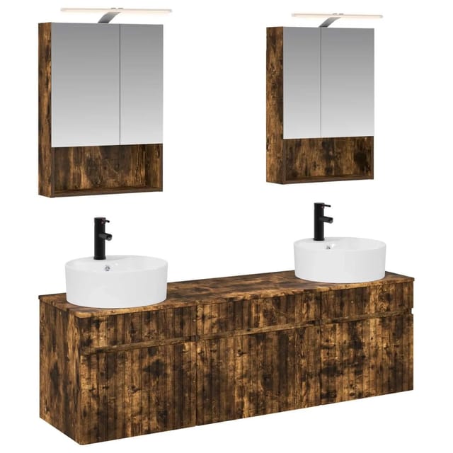 vidaXL Badezimmerschrank-Set 5-Tlg Geräucherte Eiche 50 x 14,5 x 70 cm 3406603