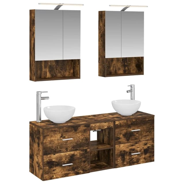vidaXL Badezimmerschrank-Set 5-Tlg Geräucherte Eiche 50 x 14,5 x 70 cm 3406683