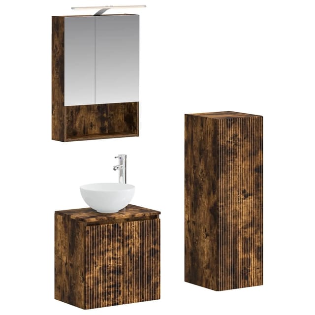 vidaXL Badezimmermöbel-Set 4-Tlg Geräucherte Eiche 3407419