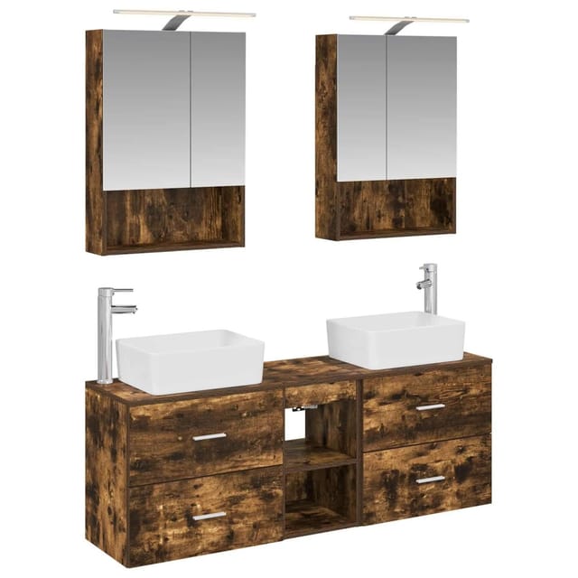 vidaXL Badezimmermöbel-Set 5-Tlg Geräucherte Eiche 3406843