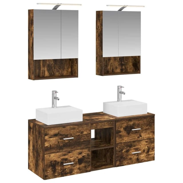 vidaXL Badezimmermöbel-Set 5-Tlg Geräucherte Eiche 3406803