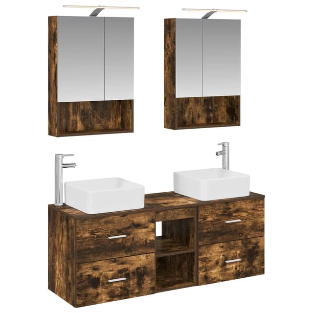 vidaXL Badezimmermöbel-Set 5-Tlg Geräucherte Eiche 3406763