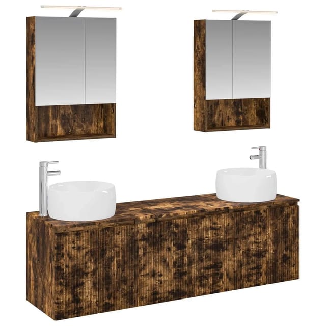 vidaXL Badezimmerschrank-Set 5-Tlg Geräucherte Eiche Holzwerkstoff 3406523