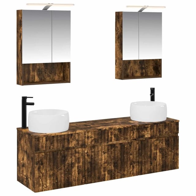vidaXL Badezimmerschrank-Set 5-Tlg Geräucherte Eiche 50 x 14,5 x 70 cm 3406643