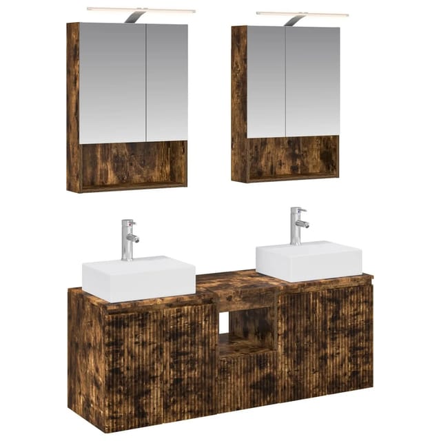 vidaXL Badezimmerschrank-Set 5-Tlg Geräucherte Eiche Holzwerkstoff 3406403