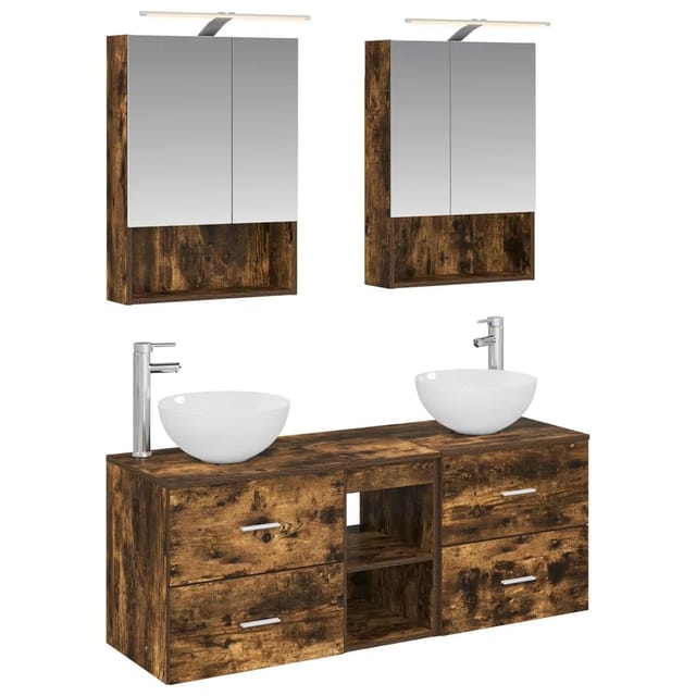 vidaXL Badezimmermöbel-Set 5-Tlg Geräucherte Eiche 3406723