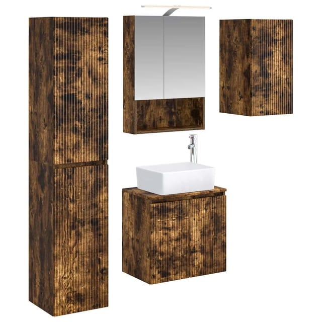 vidaXL Badezimmerschrank-Set 5-Tlg Geräucherte Eiche 50 x 14,5 x 70 cm 3407323