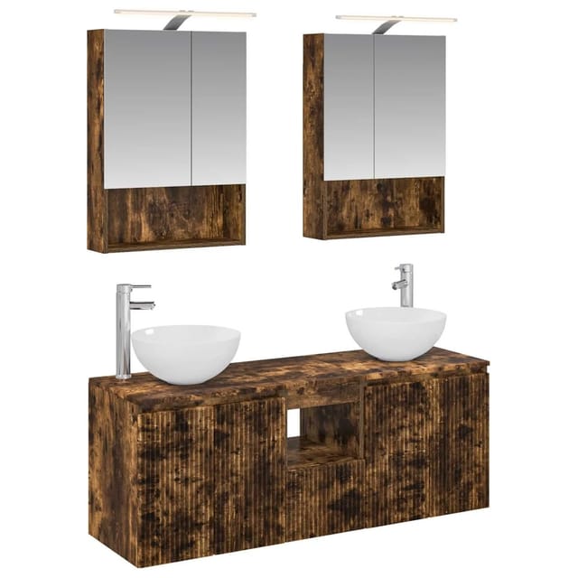 vidaXL Badezimmerschrank-Set 5-Tlg Geräucherte Eiche 50 x 14,5 x 70 cm 3406363