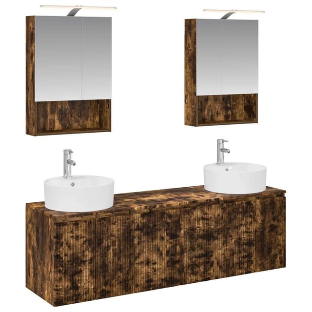vidaXL Badezimmerschrank-Set 5-Tlg Geräucherte Eiche Holzwerkstoff 3406443