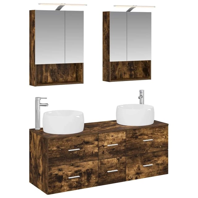 vidaXL Badezimmermöbel-Set 5-Tlg Geräucherte Eiche 3407043