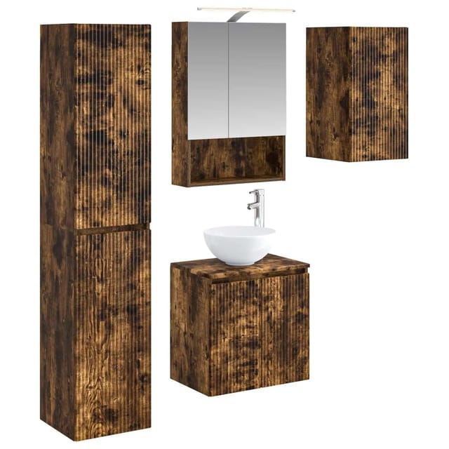 vidaXL Badezimmerschrank-Set 5-Tlg Geräucherte Eiche 50 x 14,5 x 70 cm 3407299