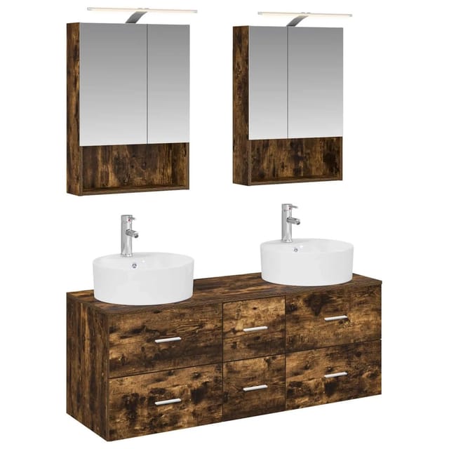 vidaXL Badezimmermöbel-Set 5-Tlg Geräucherte Eiche 3406923